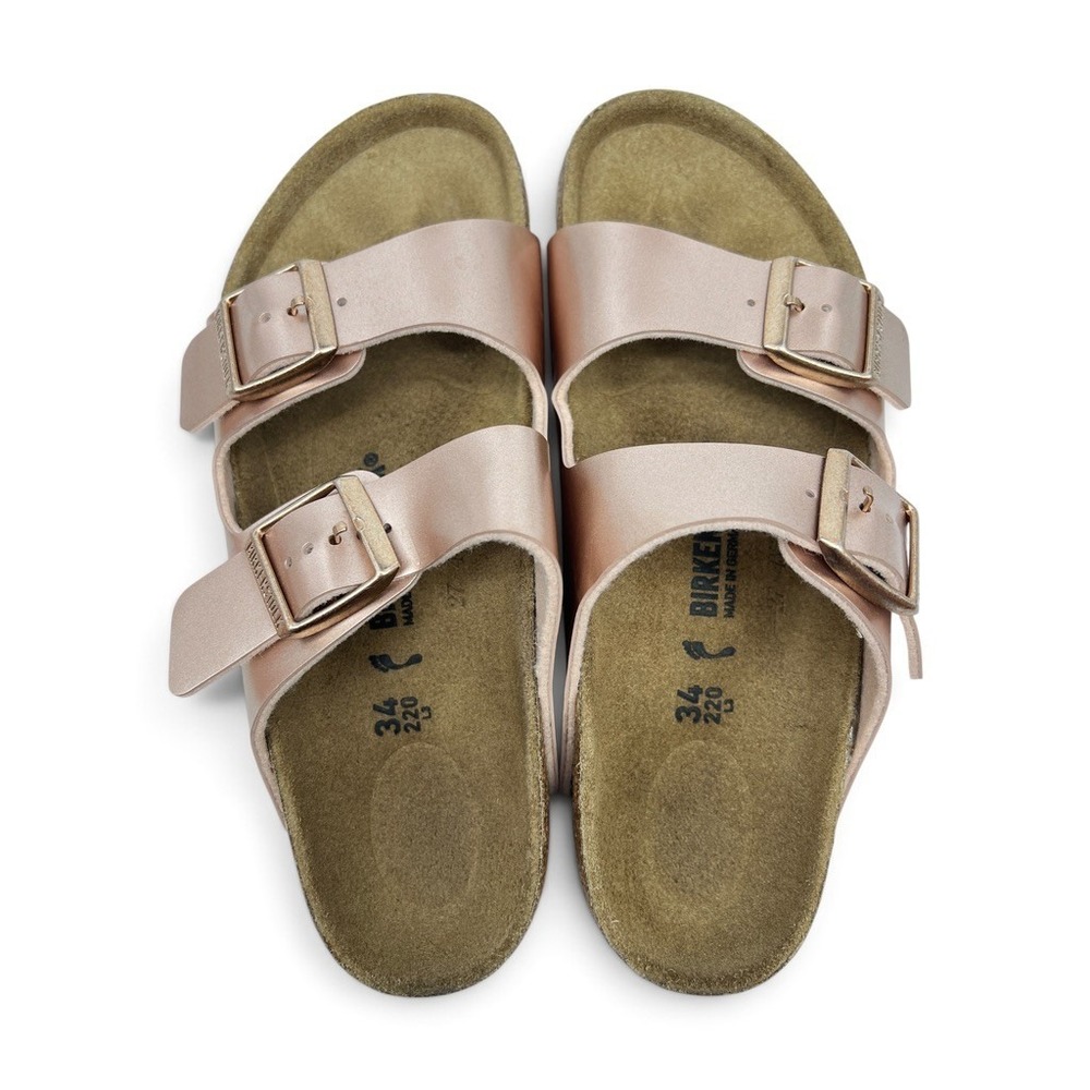 Birkenstock Rose Gold Girls Arizona Metallic Slide Sandals Youth Sz. 3 34